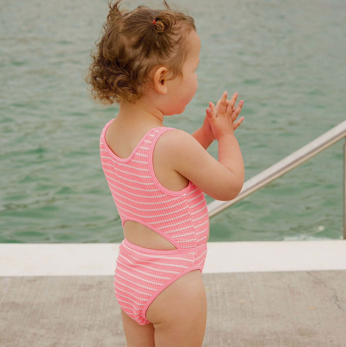 Crinkle Cut Out One Piece Fluro Pink Stripe