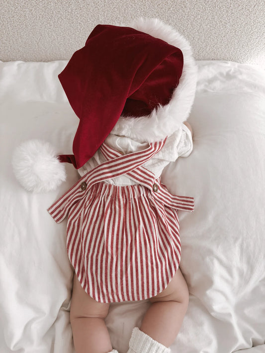 Candy Stripe Cross Back Romper Red