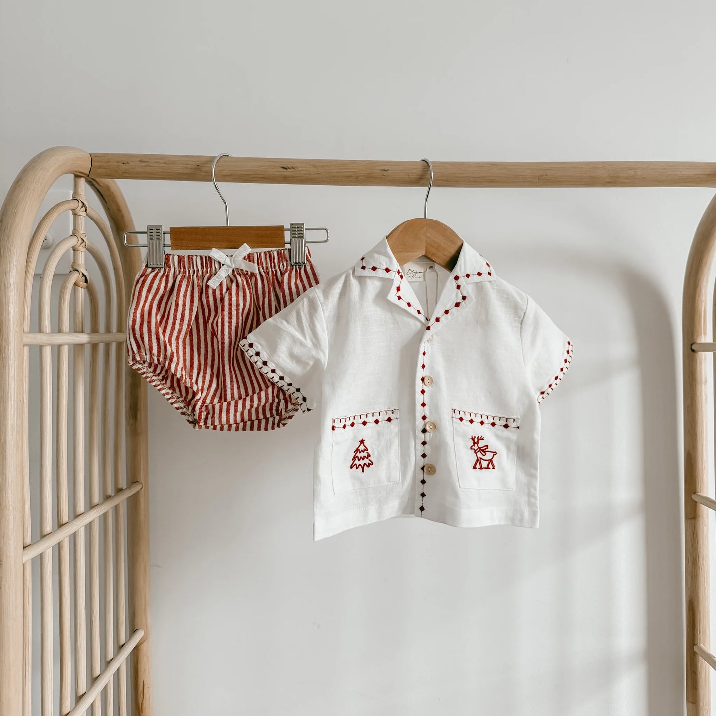 Embroidered Christmas Button Down Red