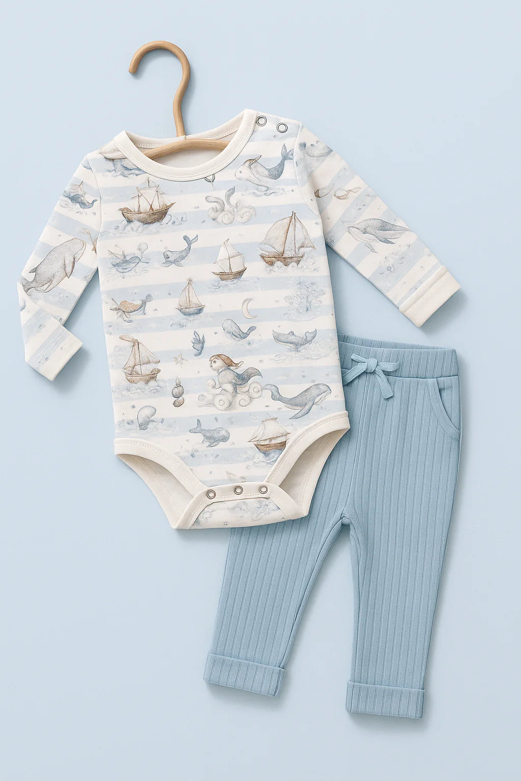 Dusty Blue Ribbed Leggings