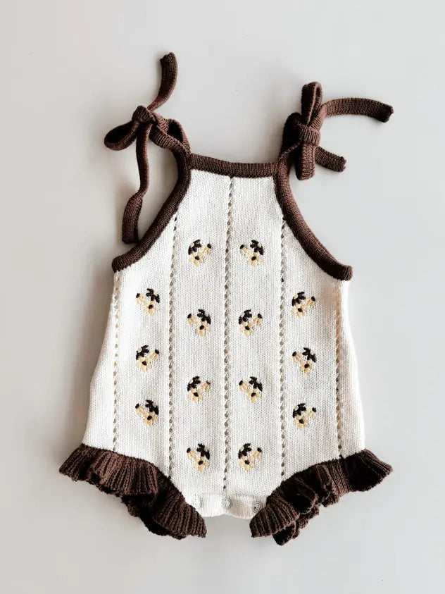 Bloom Pointelle Tie Romper | Chocolate