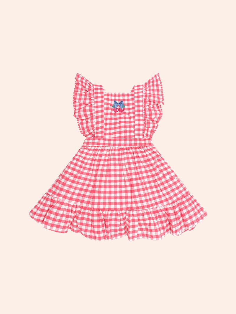 CHERRY BOW GINGHAM PINAFORE