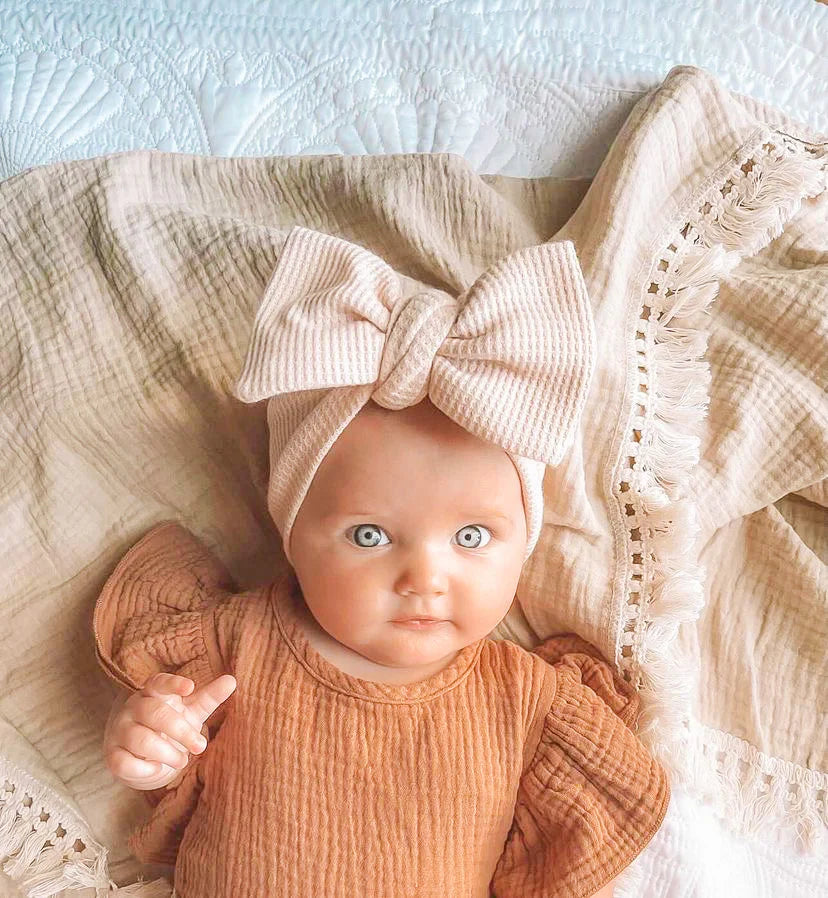 Chunky Waffle Bow Headband Beige
