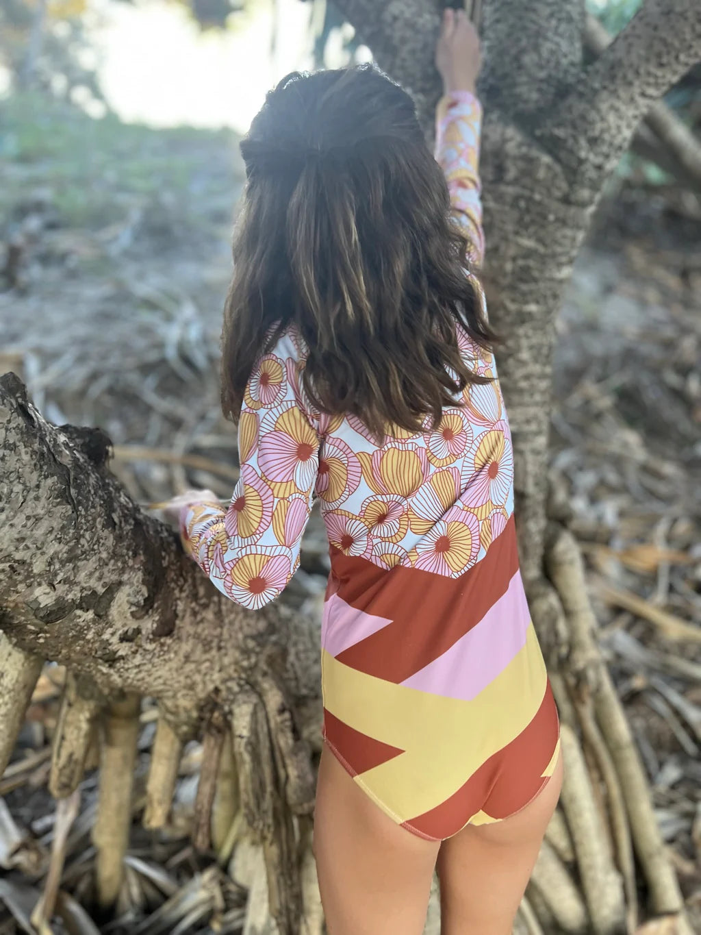 Falling Pansy Reversible LS Swimsuit