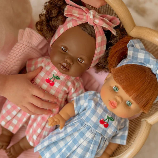 Dolls Sky Blue Cherry Gingham🍒 Chloe dress + Bow