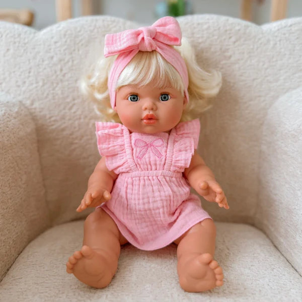 Petal pink dolls bow dress headwrap and Bloomers - 3 pce set