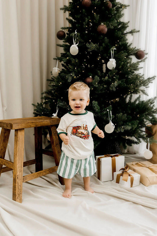 Classic Green Stripe Linen Shorts