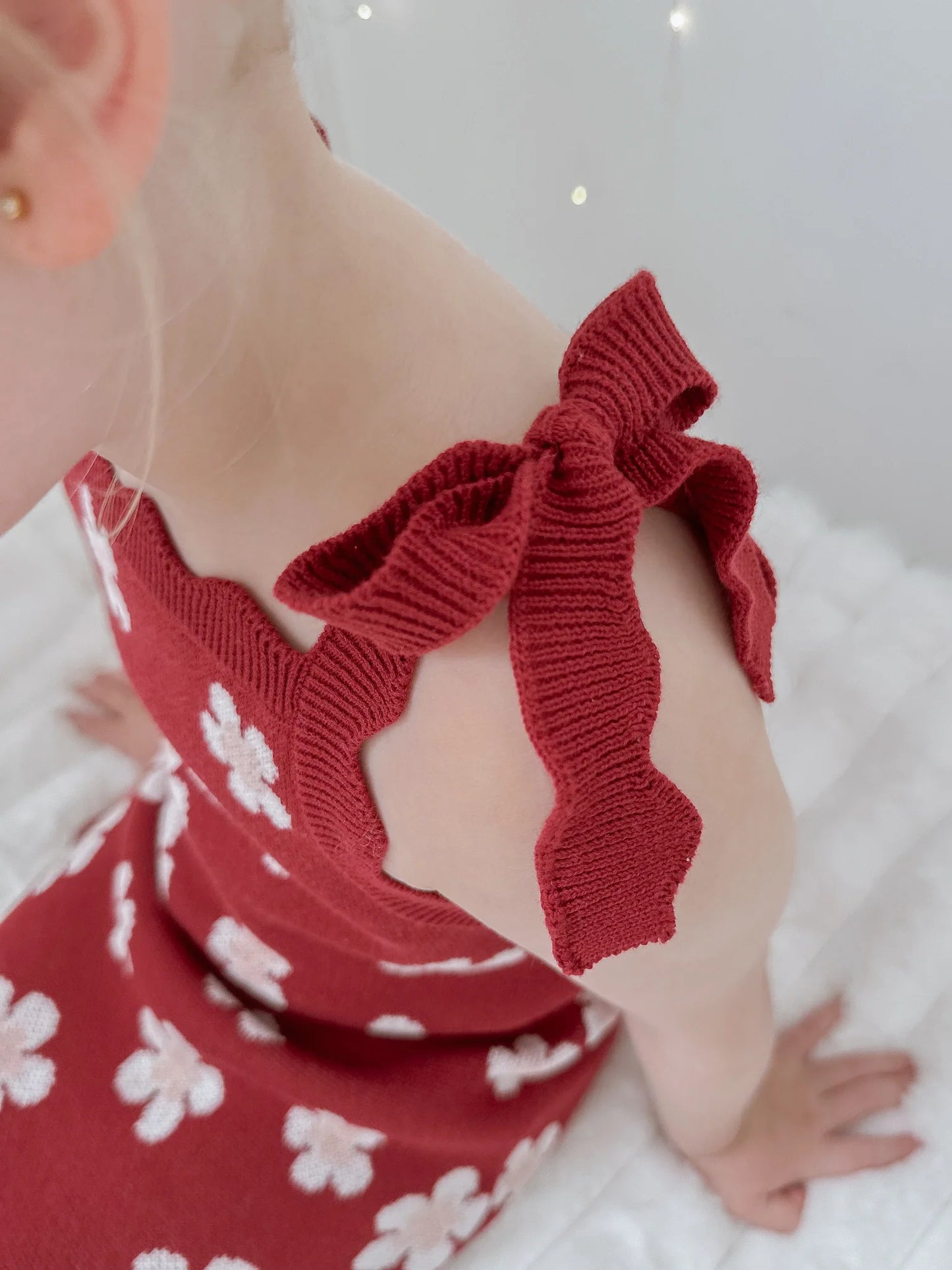 Red Posy Shoulder Tie Knit Dress