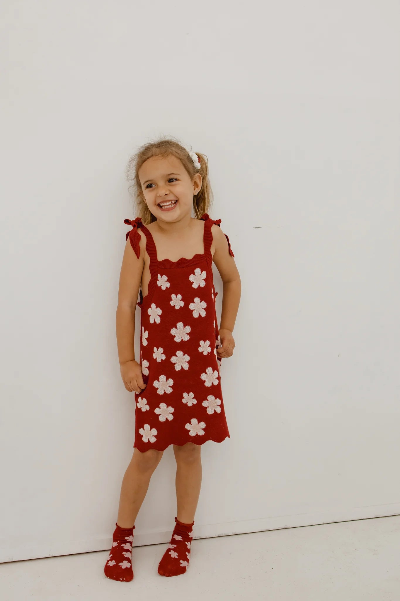 Red Posy Shoulder Tie Knit Dress