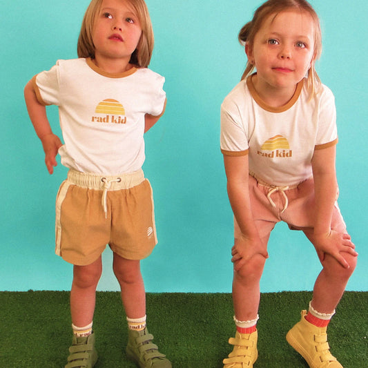 Side Stripe Kids Cord Shorts Camel