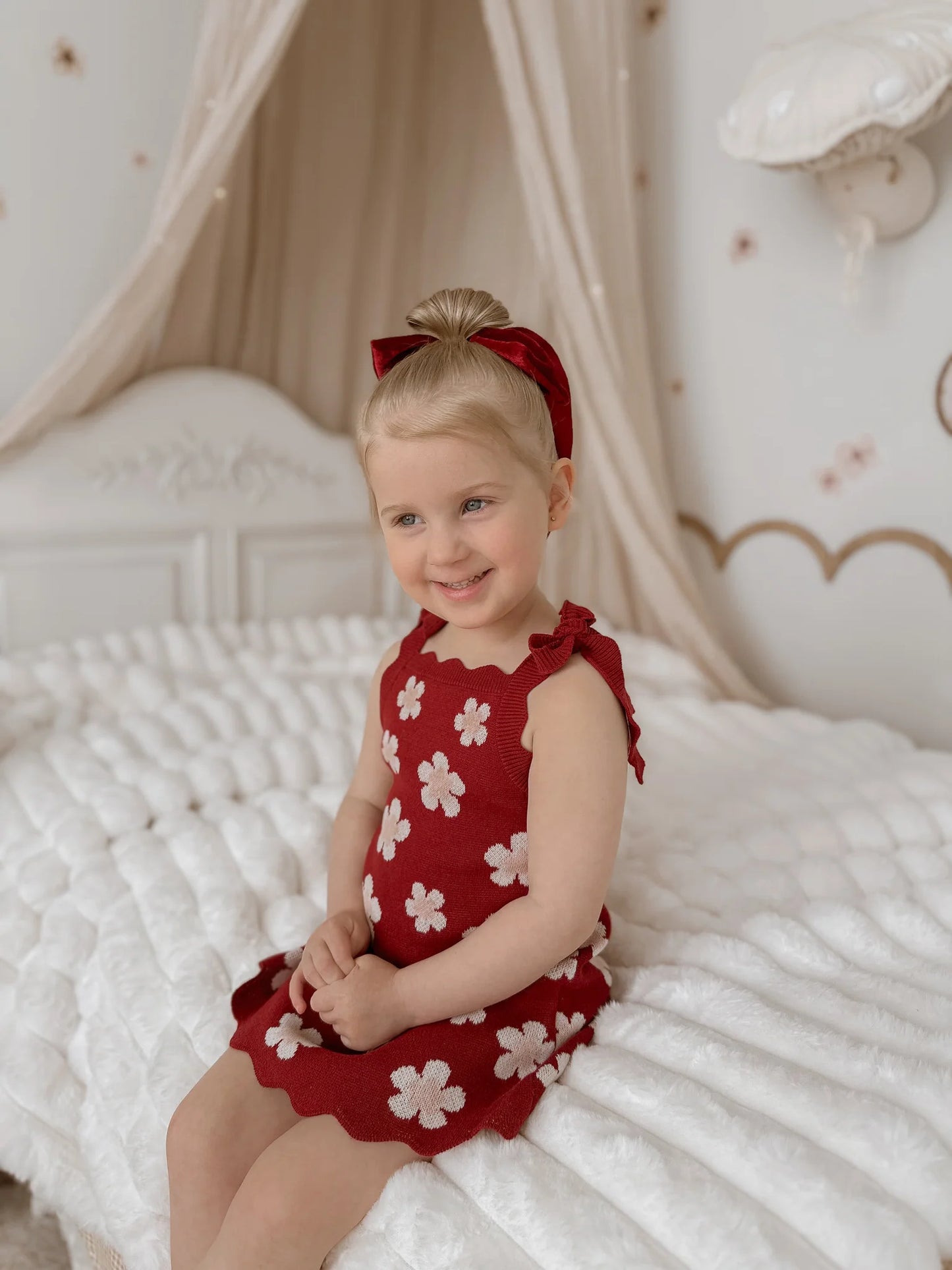 Red Posy Shoulder Tie Knit Dress