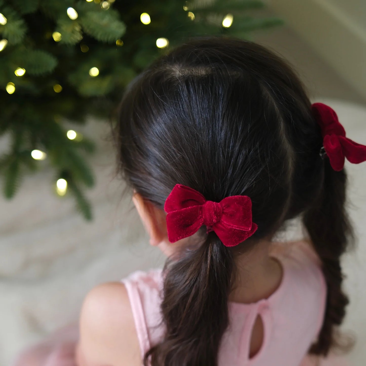 Mini Velvet Pigtail Set Santa Red