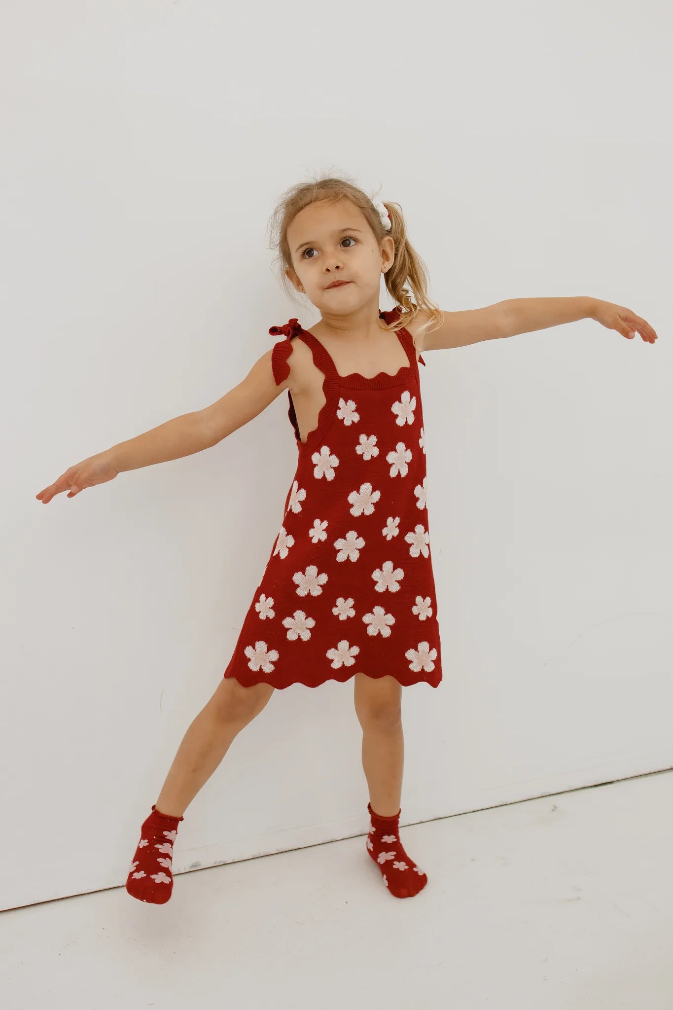 Red Posy Shoulder Tie Knit Dress