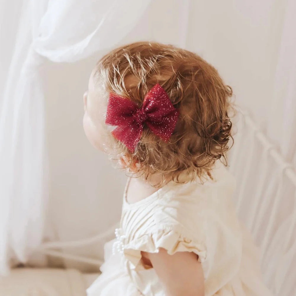 Glitter Tulle Bow Garnet