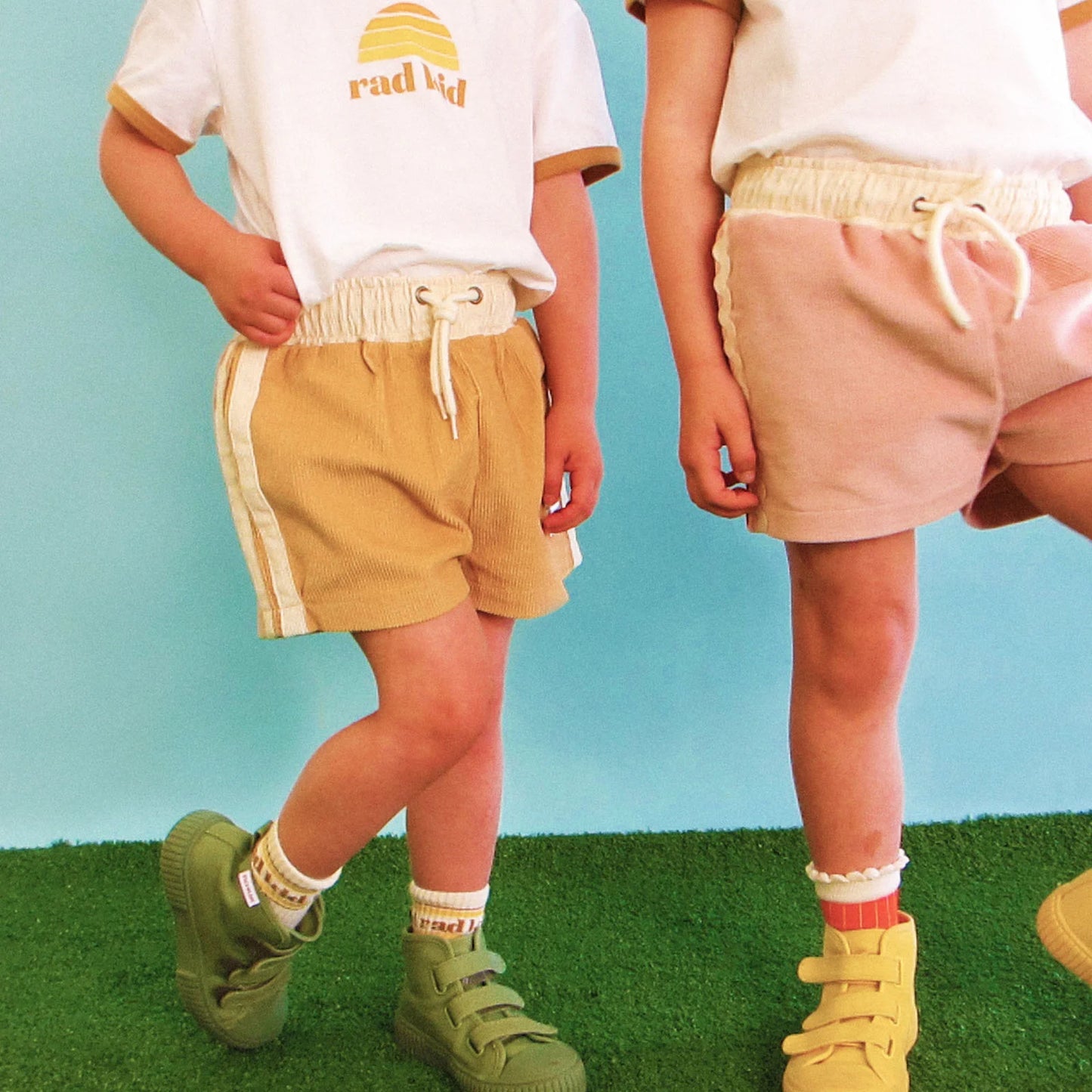Side Stripe Kids Cord Shorts Camel