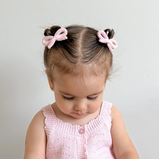 Crochet Ribbon Pigtail Set Pink Frost
