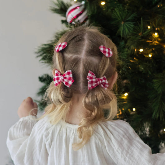 Pinwheel Pigtail Set Christmas Gingham