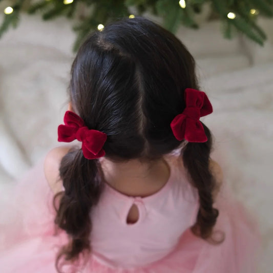 Mini Velvet Pigtail Set Santa Red