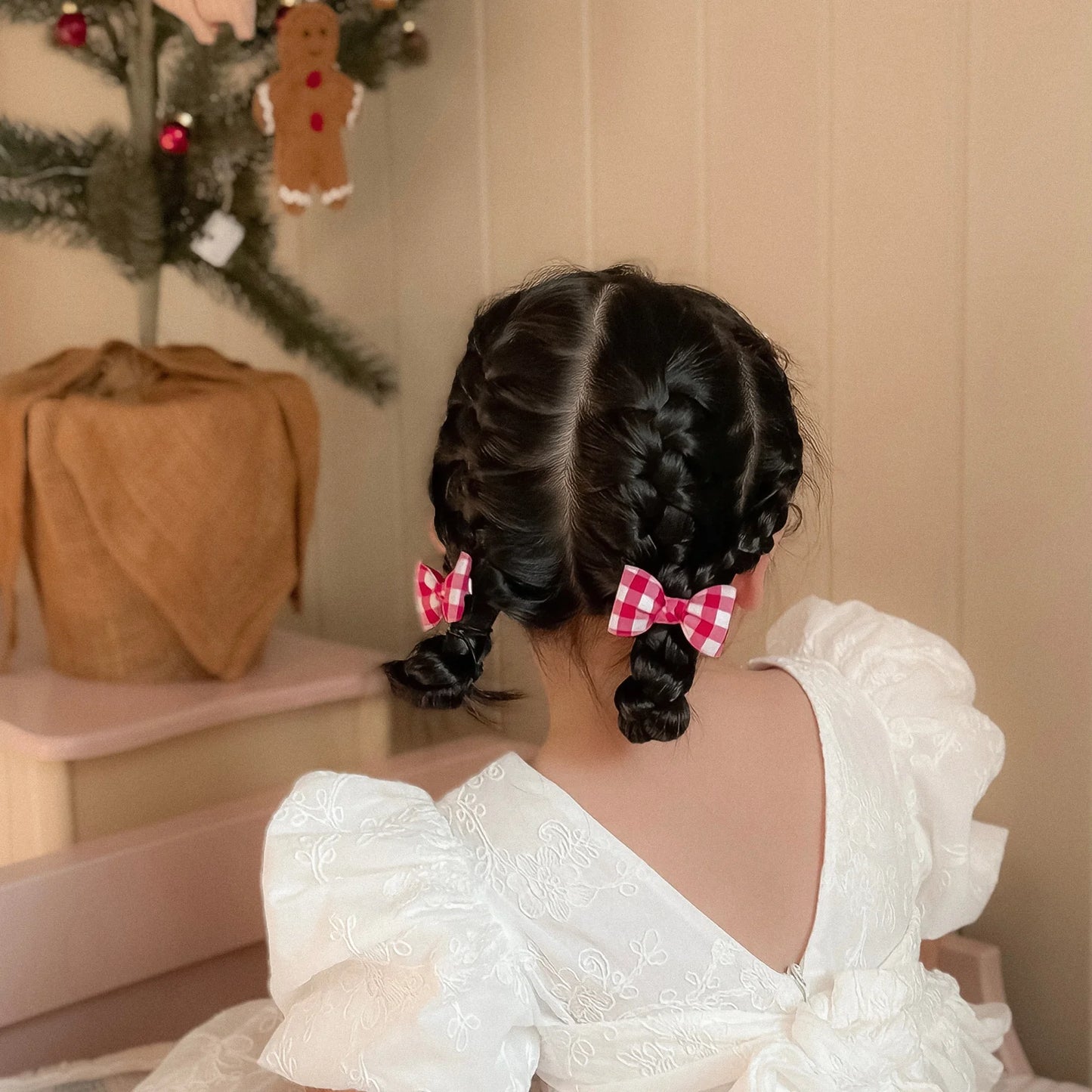 Petite Pigtail Set Christmas Gingham
