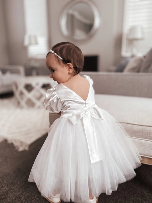 A Little Lacey - Bella Puff Sleeve Flower Girl Dress