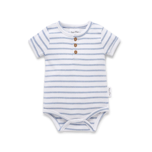 Blue Stripe Rib Henley Onesie