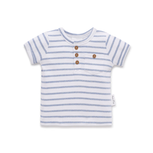 Blue Stripe Rib Henley Top