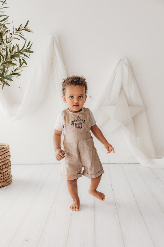 Sweet Child of Mine - Embroidered Oak Overalls - Cosy Fireplace