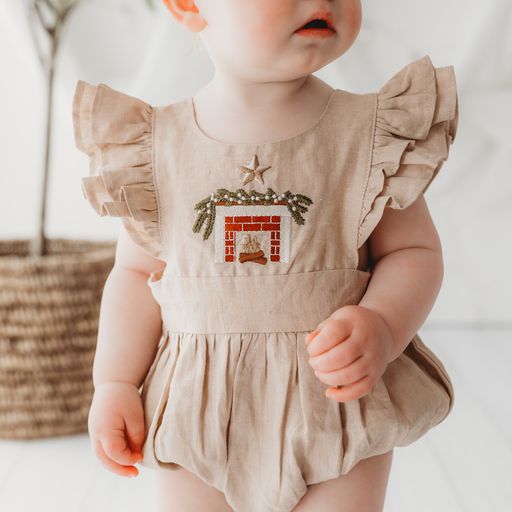 Sweet Child of Mine - Embroidered Oak Romper - Cosy Fireplace