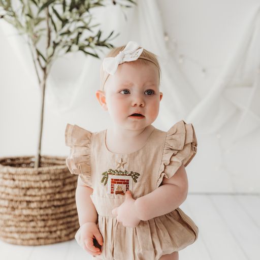 Sweet Child of Mine - Embroidered Oak Romper - Cosy Fireplace