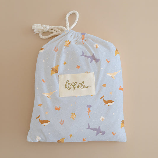 Fox & Fallow - Ocean Creatures Sky Organic Fitted Cot Sheet