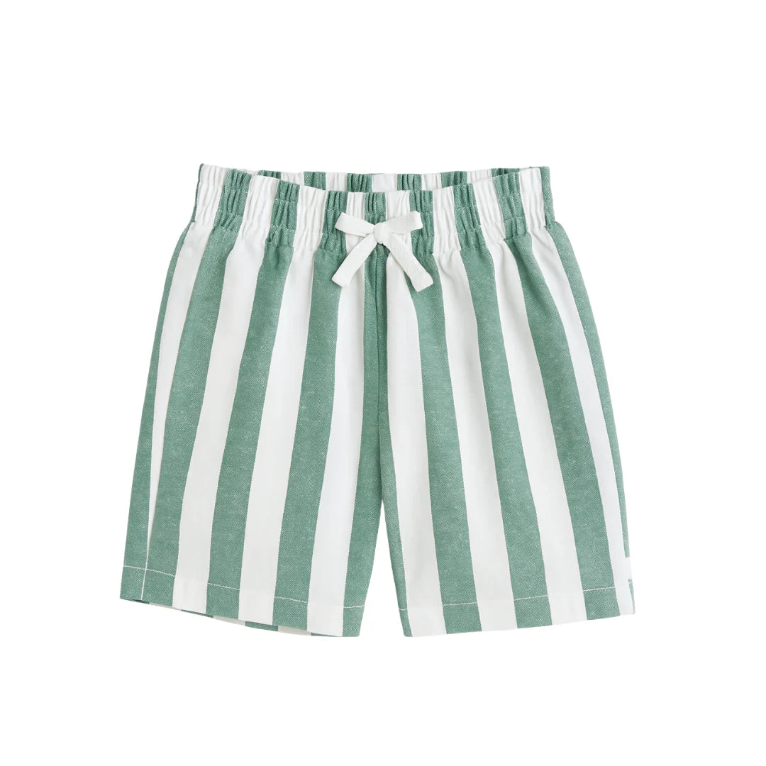 Classic Green Stripe Linen Shorts