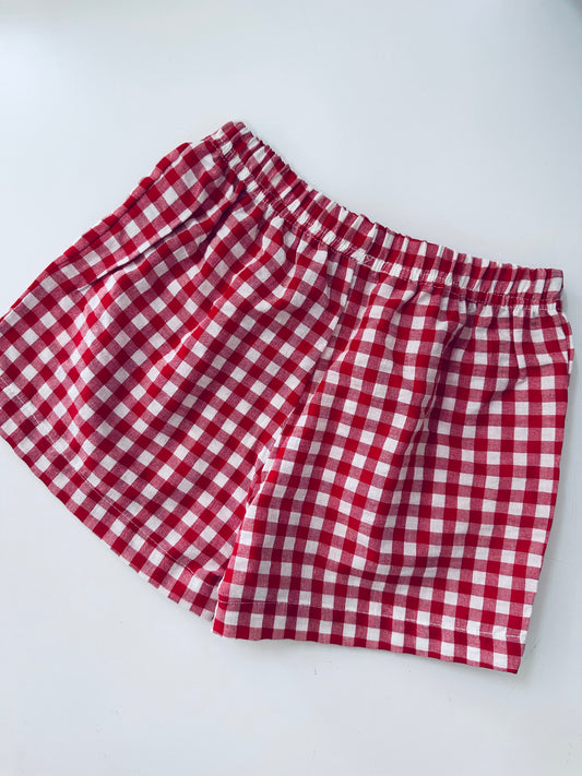 Girls Check Shorts - Red