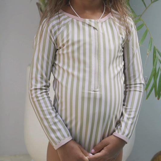 Bam Loves Boo Striped Long Sleeve Swimsuit