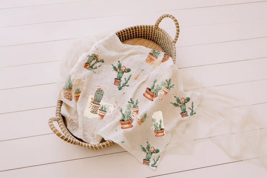 Organic Muslin Swaddle Happy Cactus