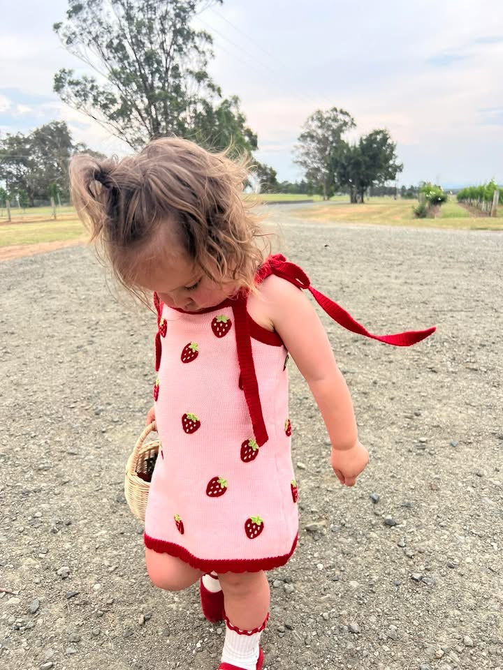 Poss & Soss Strawberry Tie Shoulder Dress
