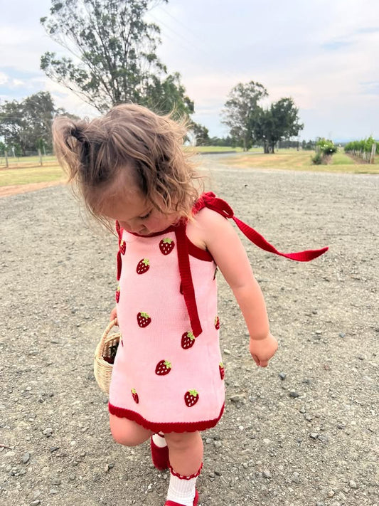 Poss & Soss Strawberry Tie Shoulder Dress