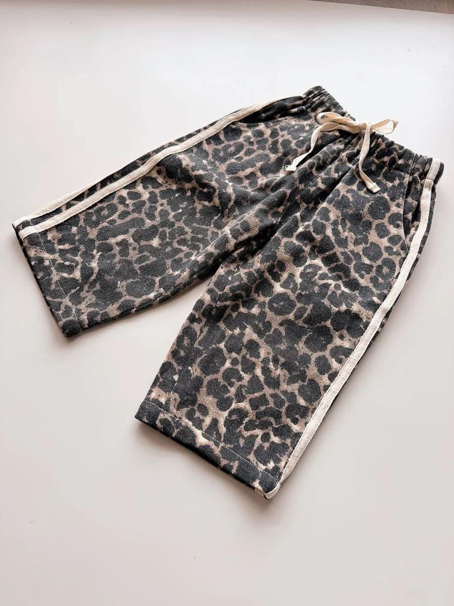 Little Cub Denim Track Pants Leopard