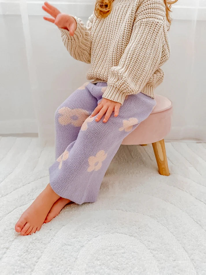 Darling Adeline - Knit Cropped Pants Lilac Posy