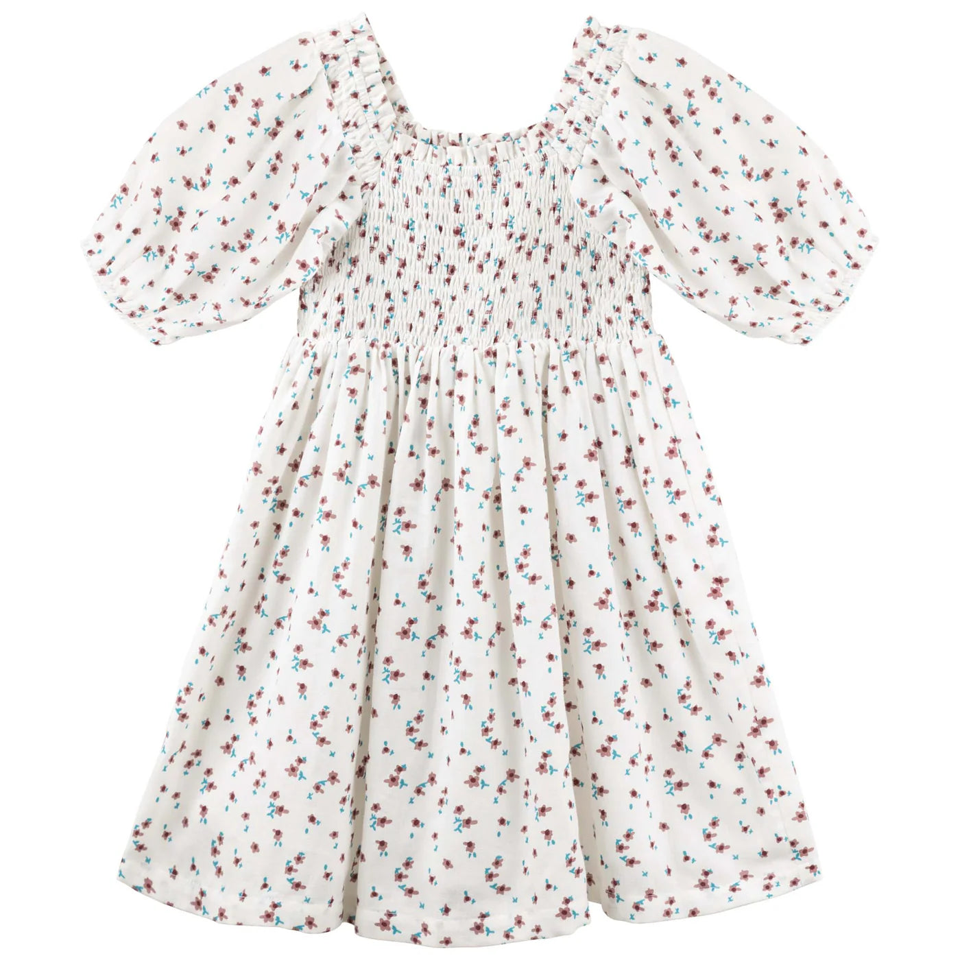 Designer Kidz Evie S/S Puff Sleeve Dress - Ecru