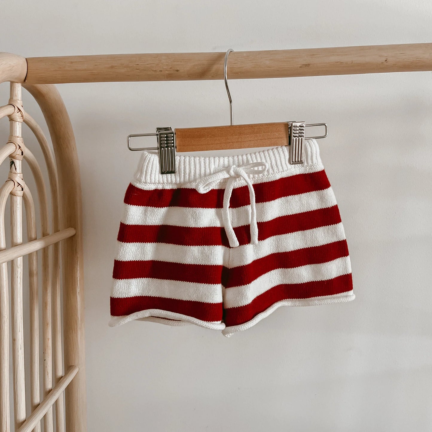 Knit Stripe Shorts Red