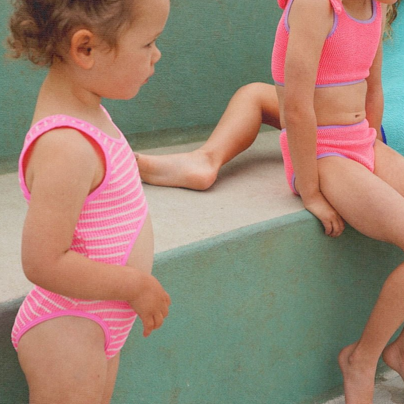 Crinkle Cut Out One Piece Fluro Pink Stripe