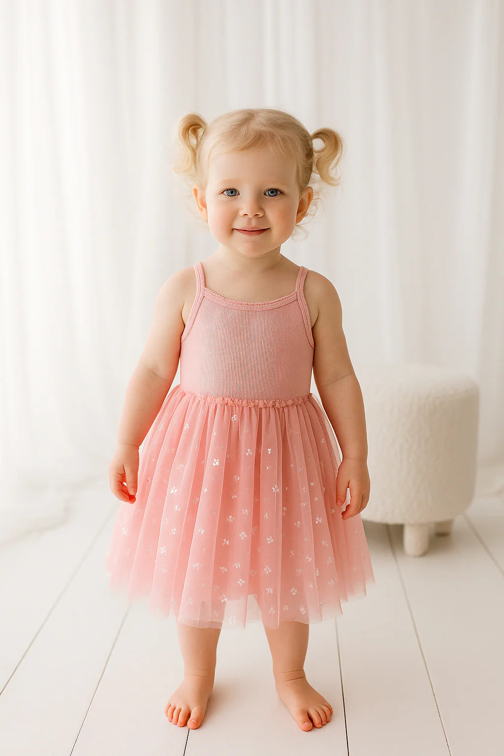 Ribbed Tulle Dress Sparkling Rose