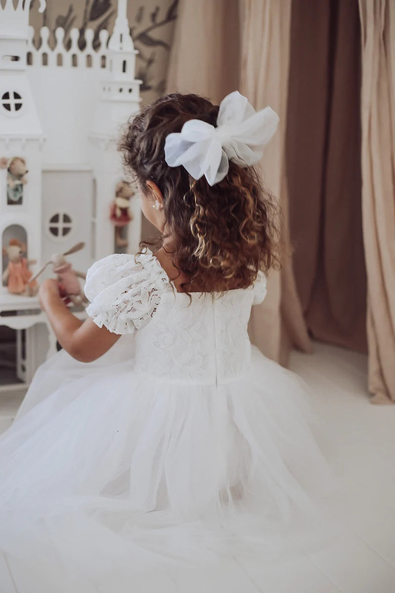 A Little Lacey Callista Puff Sleeve White Baby Dress Everythings Rosie