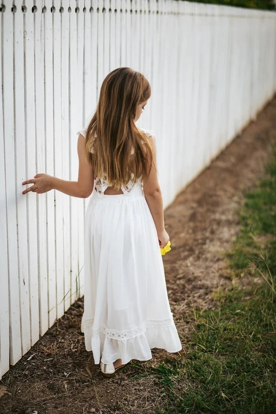 A Little Lacey - Gabriella French Chiffon White Girls Dress