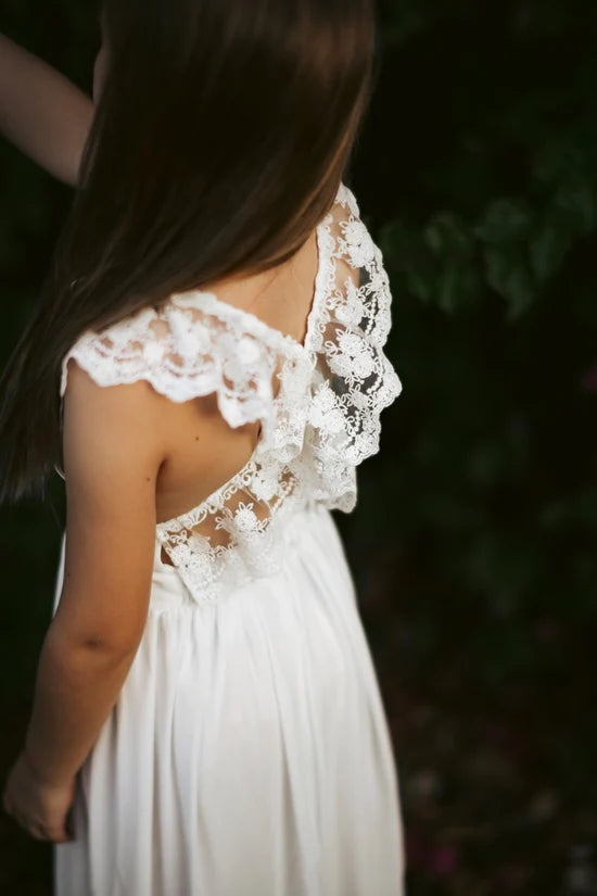 A Little Lacey - Gabriella French Chiffon White Girls Dress