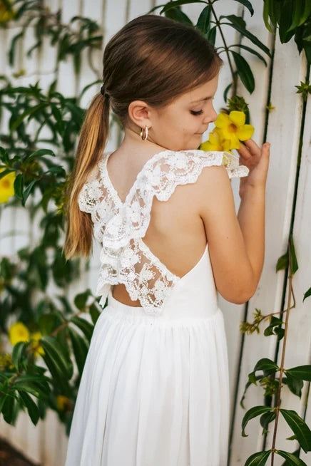 A Little Lacey - Gabriella French Chiffon White Girls Dress