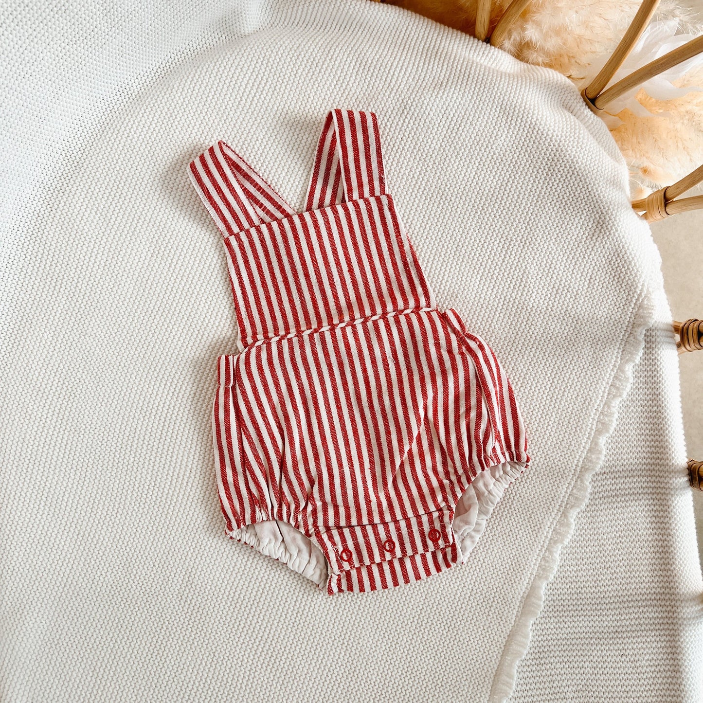 Candy Stripe Cross Back Romper Red