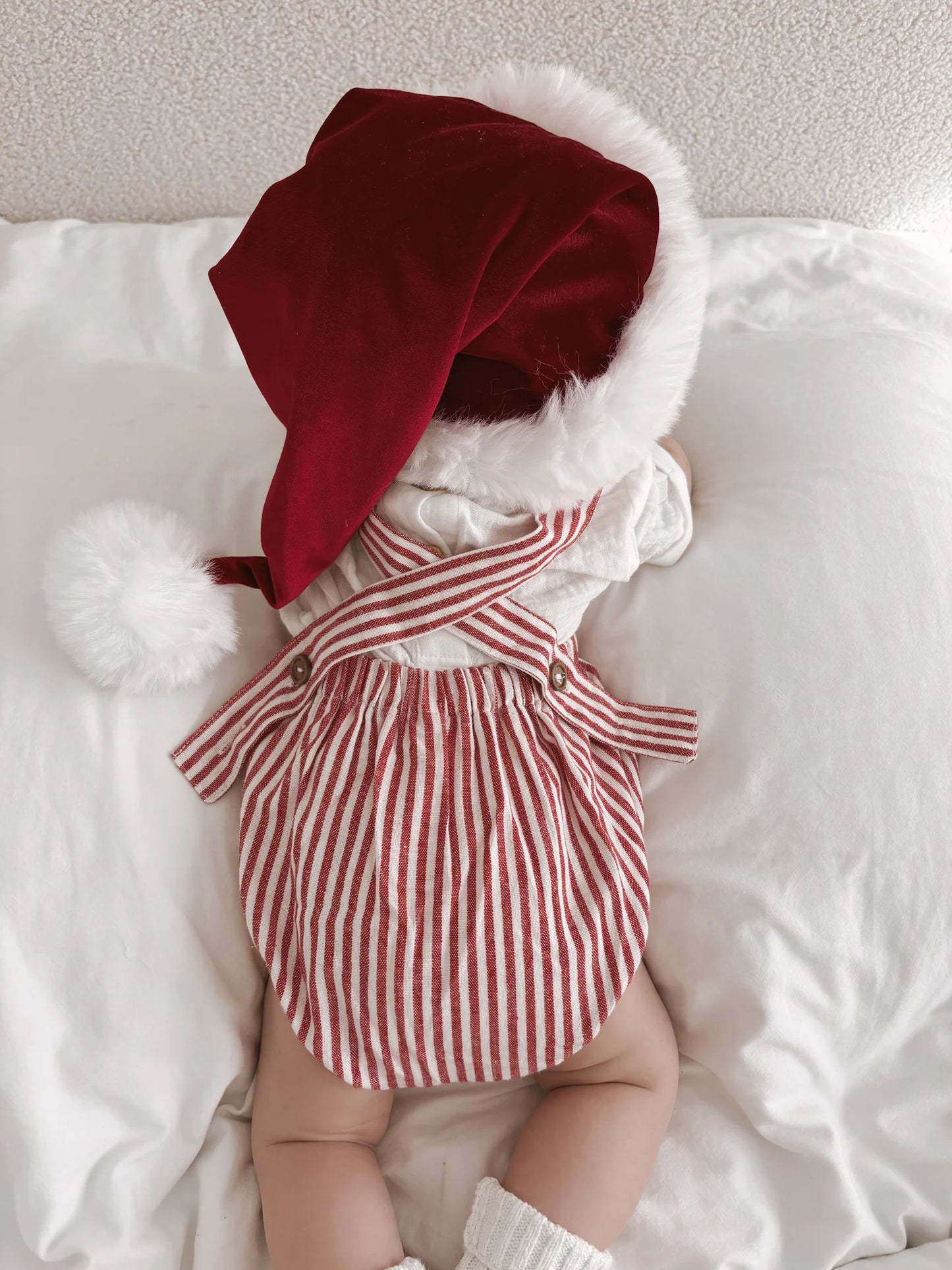 Candy Stripe Cross Back Romper Red