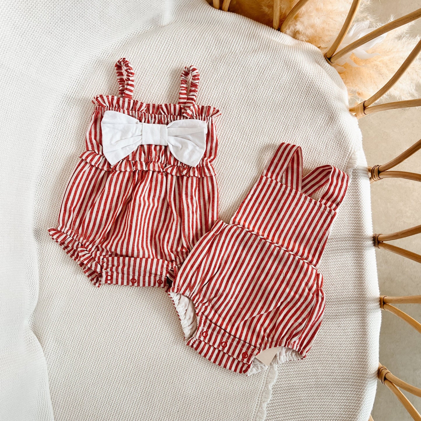 Candy Stripe Cross Back Romper Red