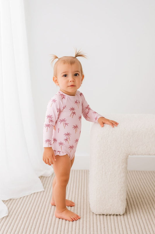 Swim Zippy Long Sleeve Pink Palms